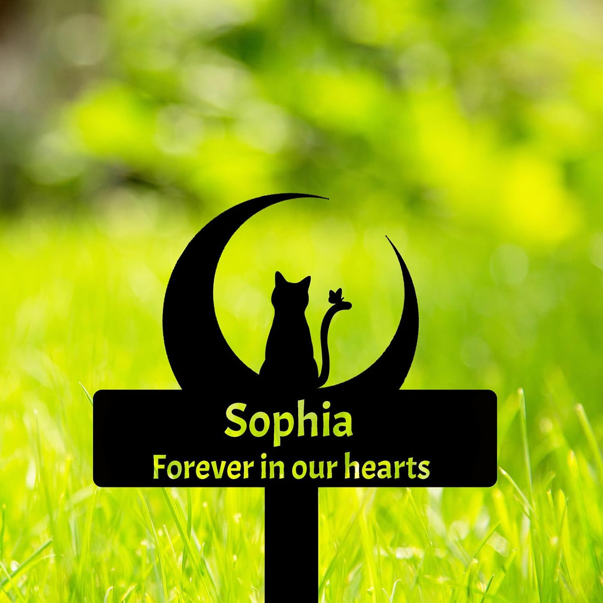 Custom Cat Name Memorial Grave Stake Marker, Personalized Floral Cat Memorial Grave Marker, Customized Flowers Butterfly Cat Memorial Stake Outdoor Metal Grave Plaque Cat Memorial Statue - Image 13