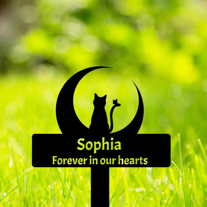 Custom Cat Name Memorial Grave Stake Marker, Personalized Floral Cat Memorial Grave Marker, Customized Flowers Butterfly Cat Memorial Stake Outdoor Metal Grave Plaque Cat Memorial Statue - Image 13