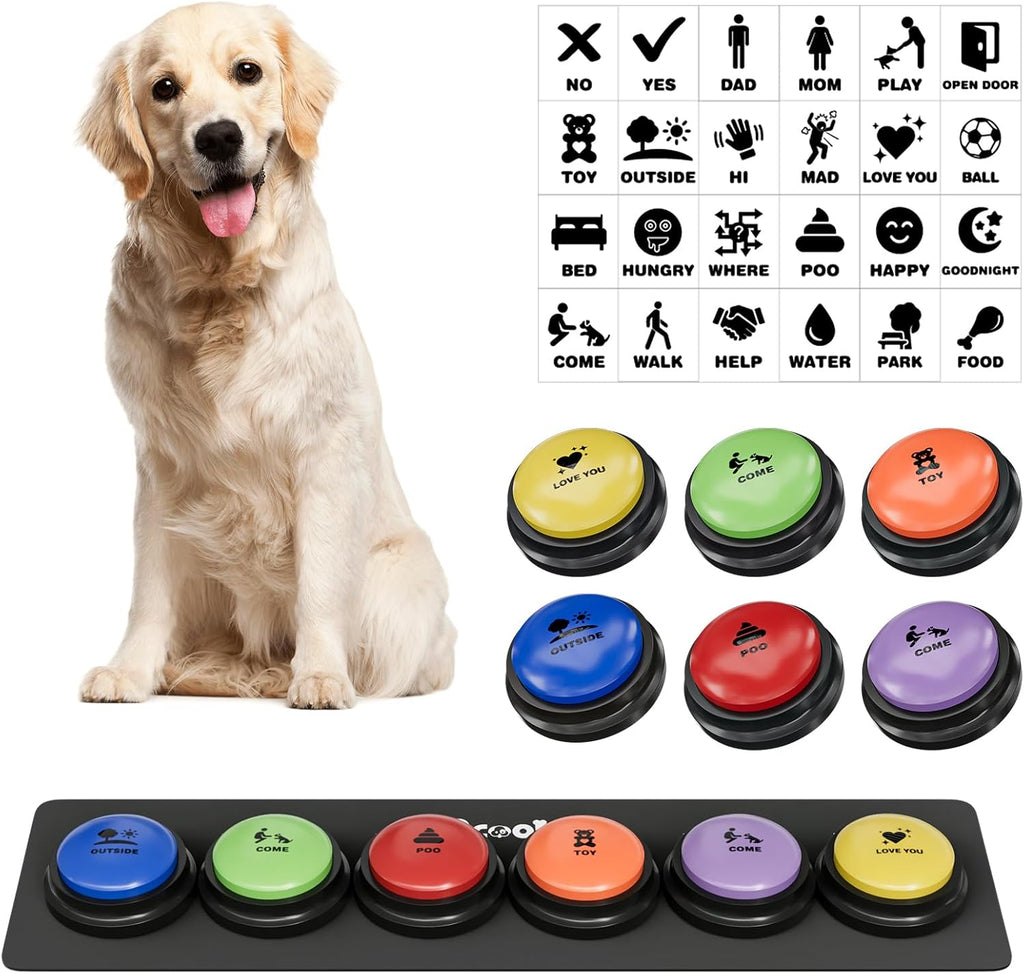 Acools dog buttons for communication training set front view with waterproof activity mat.