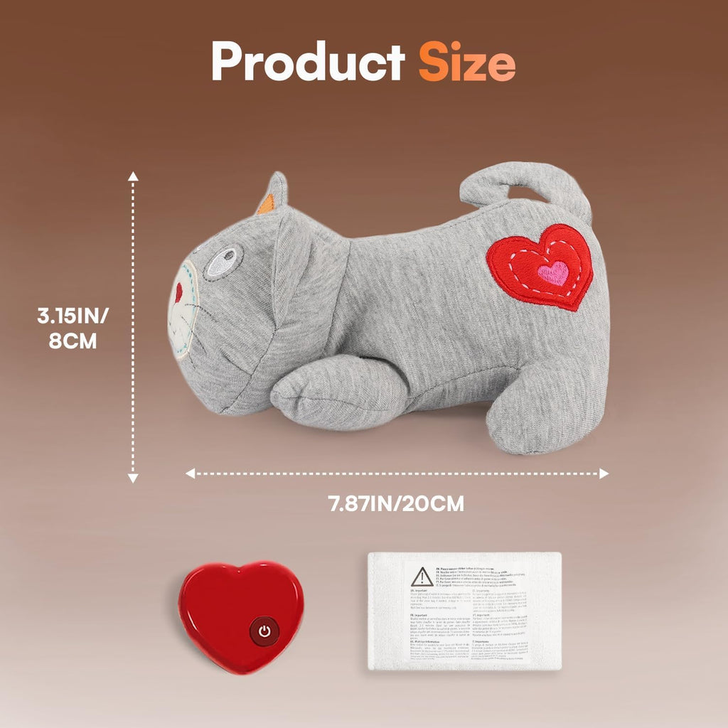 Anxious kitten cuddling with the ALL FOR PAWS realistic heartbeat comforting plush companion.