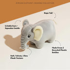 Small eco-friendly elephant dog toy with crinkle ears
