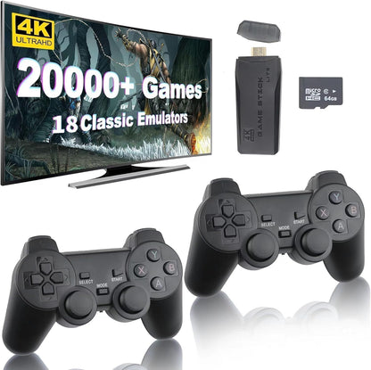 Yellami wireless retro game console with dual controllers.