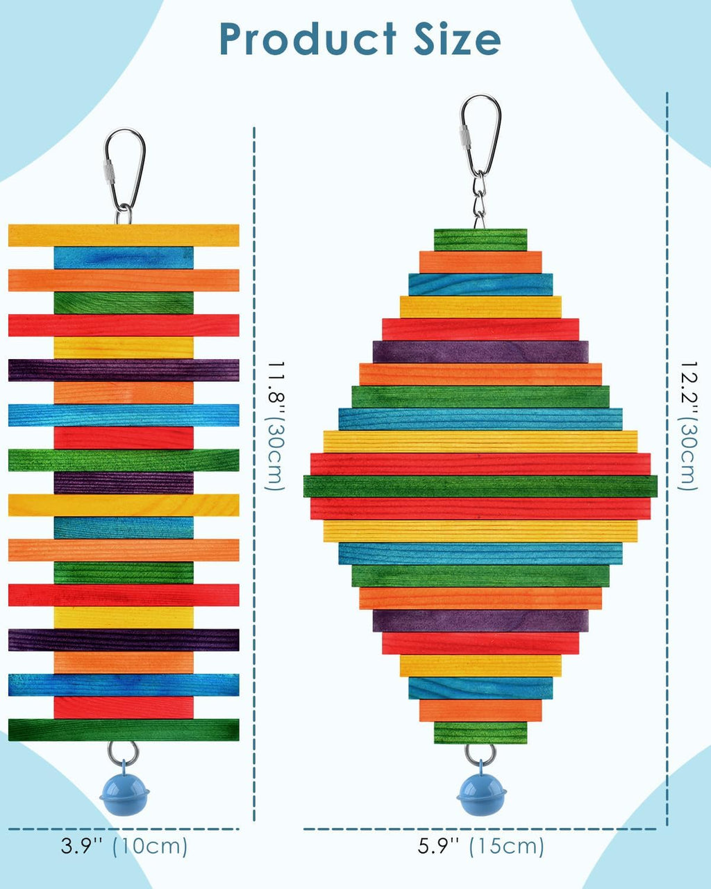Bissap parrot chewing toys hanging display showing metal chains