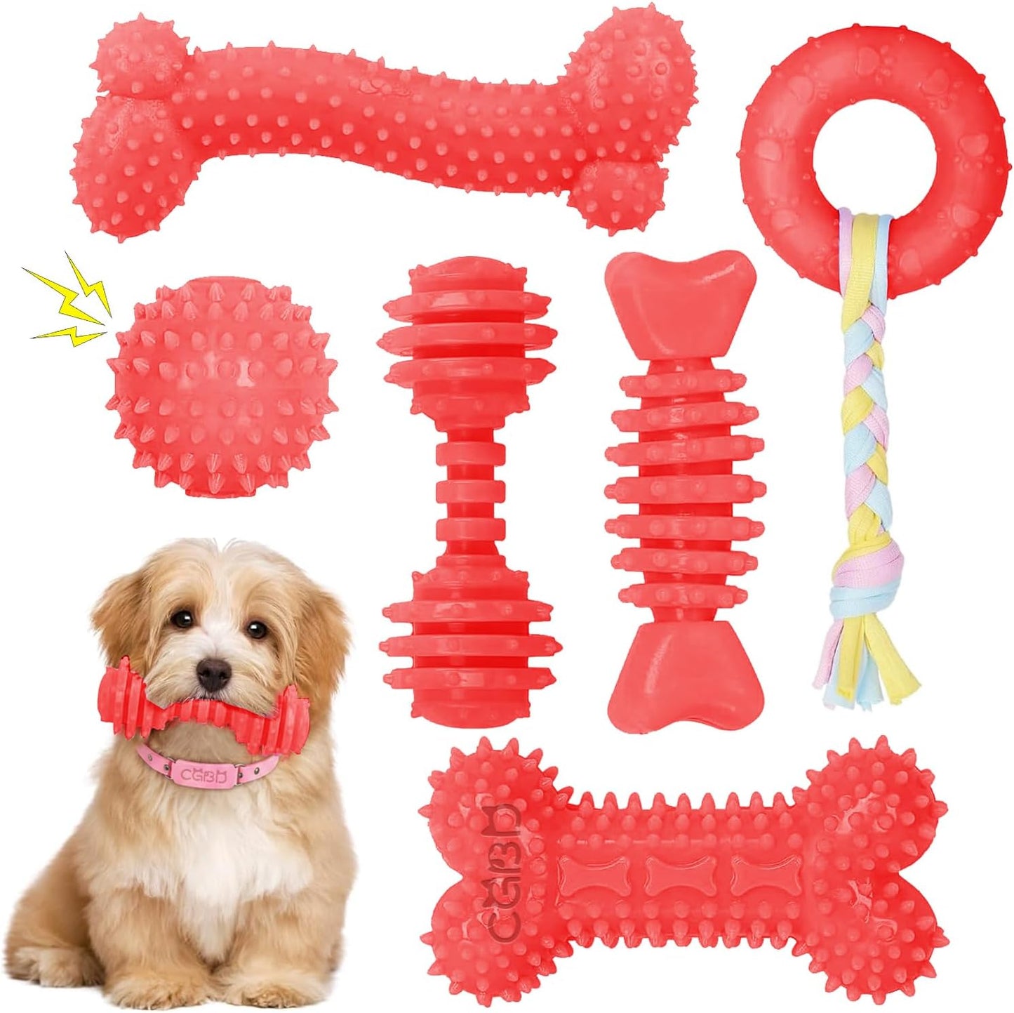 Safe non-toxic pink chew toys for puppy teething relief