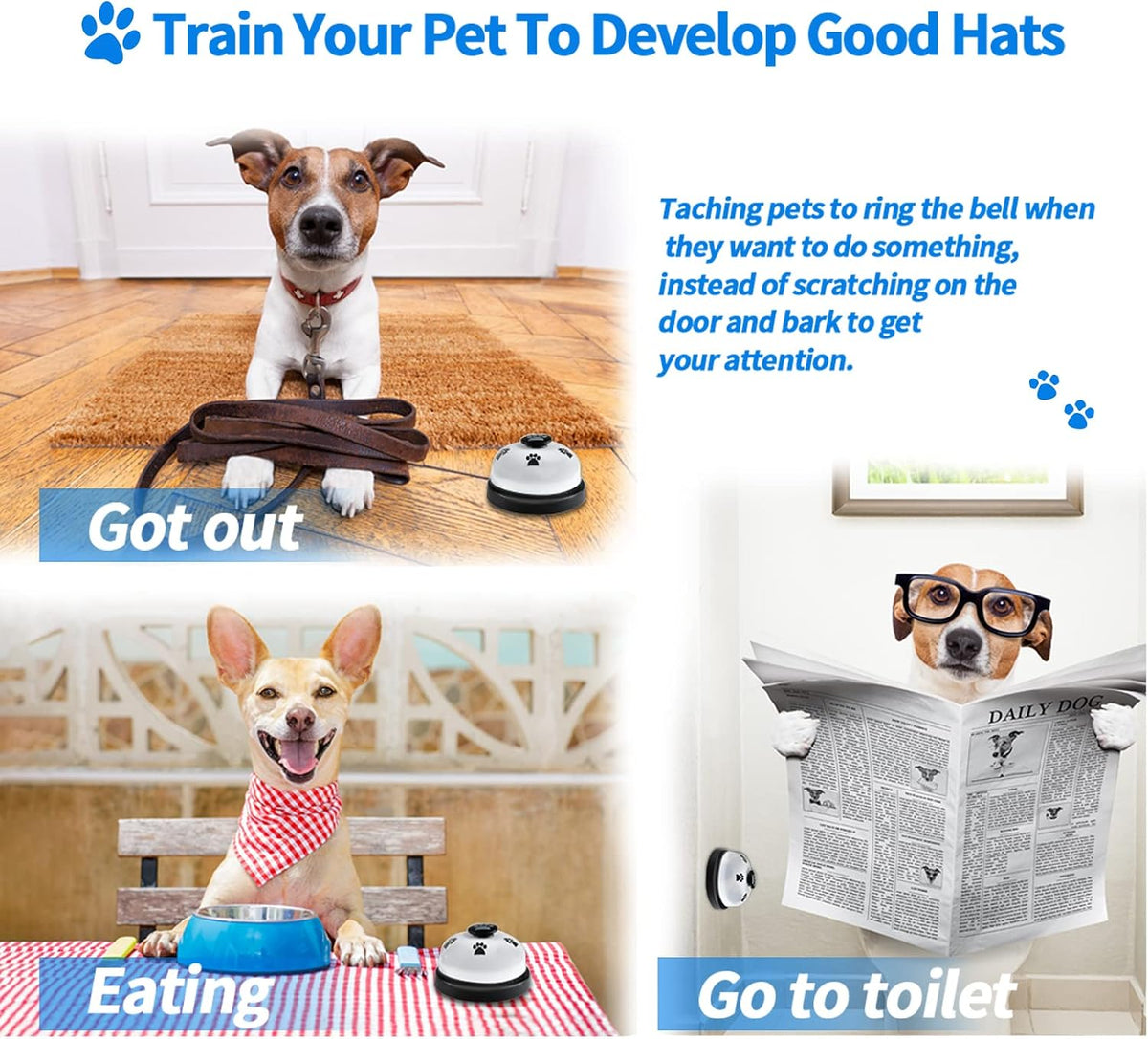 Dog interacting with Jimejv potty training bell on door