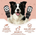 Senior dog wearing Bixie anti slip socks on tile