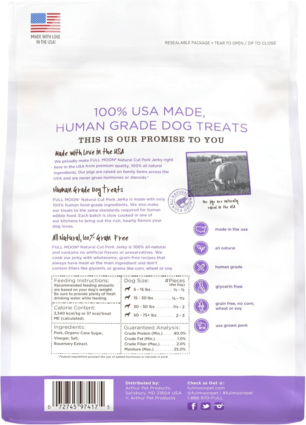 Full Moon human grade pork jerky strips for dogs