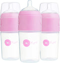 PopYum 9 fluid ounce pink anti-colic formula mixing baby bottle front view