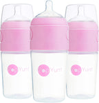 PopYum 9 fluid ounce pink anti-colic formula mixing baby bottle front view