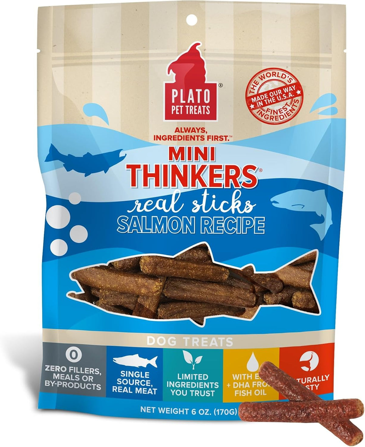 Plato Pet Treats Air Dried Dog Treats Salmon Thinkers Sticks, Natural Dog Treats, Real Meat, Air Dried, Made in the USA, 10oz - Image 10