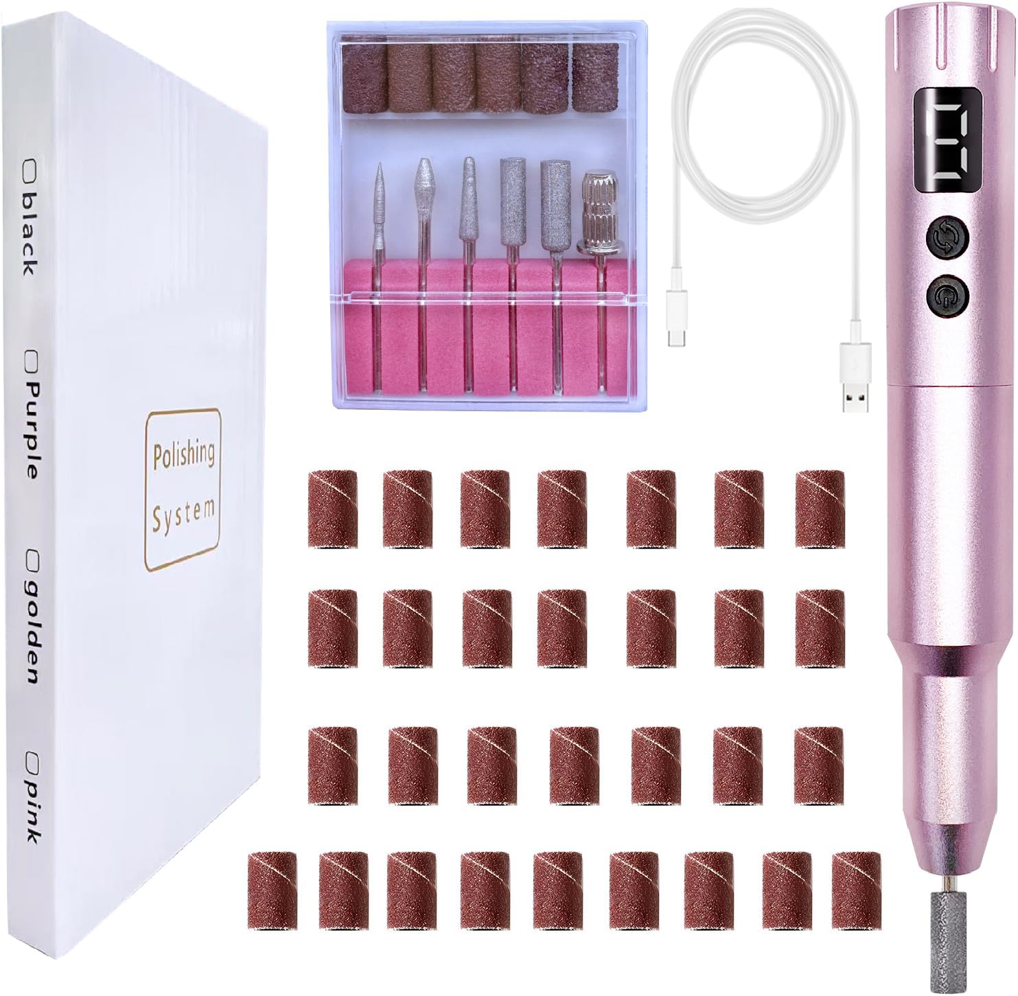 Cbvcbv cordless electric nail drill kit in metallic pink front view