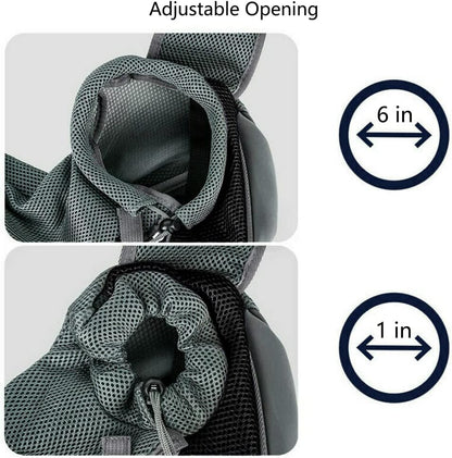 Front pocket storage feature on Kucehiup small dog sling bag