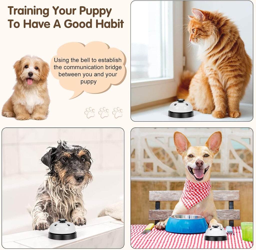 White desktop style dog agility training bell with wide button mechanism