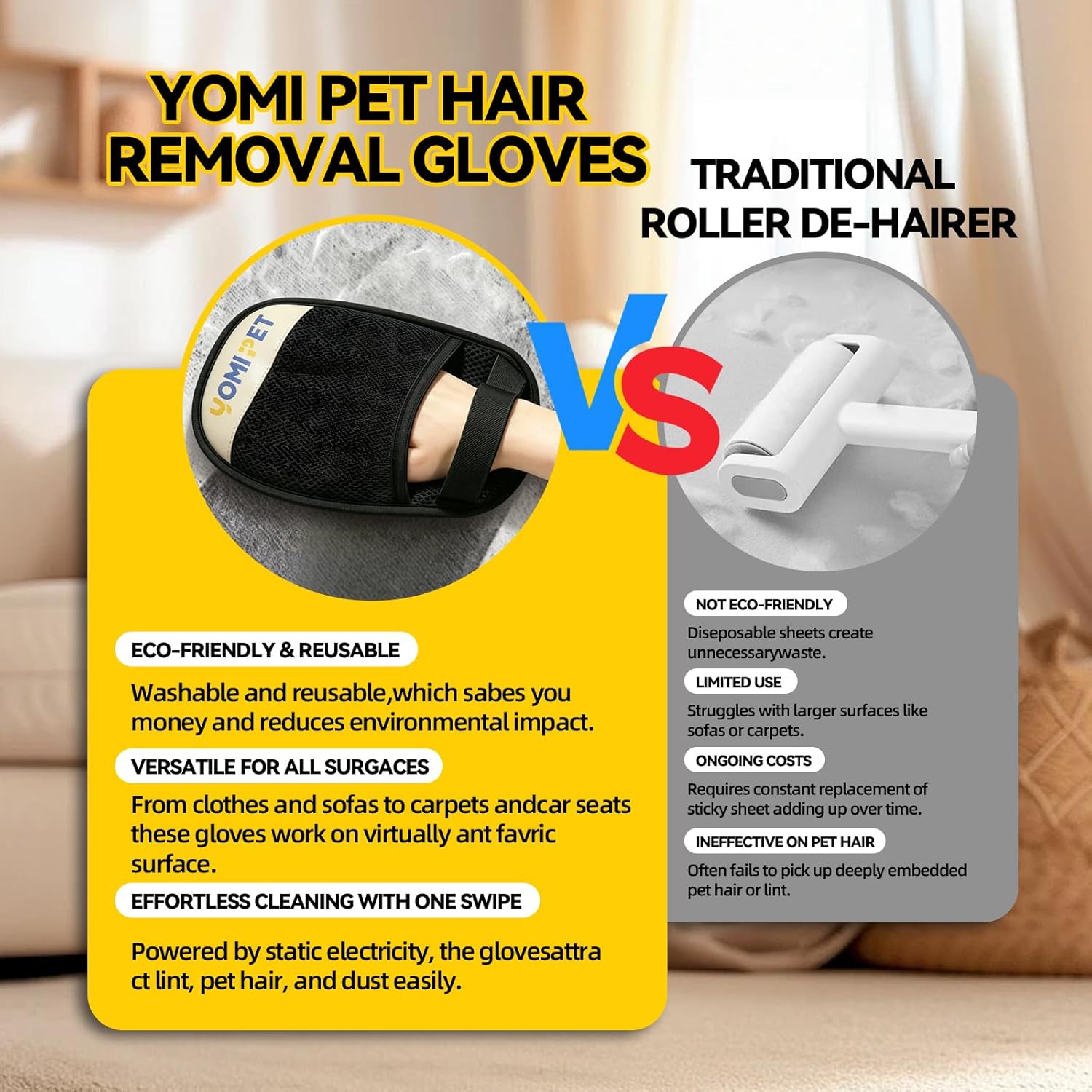 Peeling gathered pet hair strip off the electrostatic glove pad