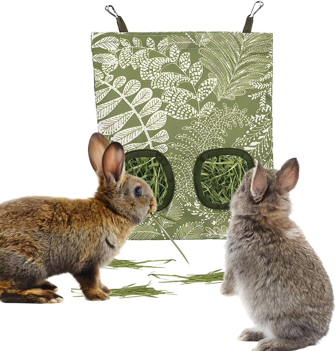 Rabbit Hay Feeder, Guinea Pig Hay Holder & Bunny Hay Feeder - Durable Hanging Hay Bag for Rabbits Chinchillas Guinea Pigs Bunnies - Chew-Resistant Hay Holder for Small Animals (Grass Green) - Image 1