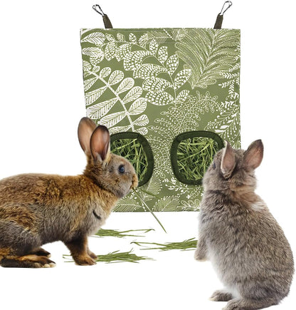 Rabbit Hay Feeder, Guinea Pig Hay Holder & Bunny Hay Feeder - Durable Hanging Hay Bag for Rabbits Chinchillas Guinea Pigs Bunnies - Chew-Resistant Hay Holder for Small Animals (Grass Green) - Image 1