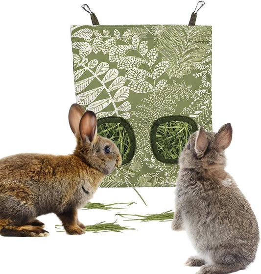 Rabbit Hay Feeder, Guinea Pig Hay Holder & Bunny Hay Feeder - Durable Hanging Hay Bag for Rabbits Chinchillas Guinea Pigs Bunnies - Chew-Resistant Hay Holder for Small Animals (Grass Green) - Image 1