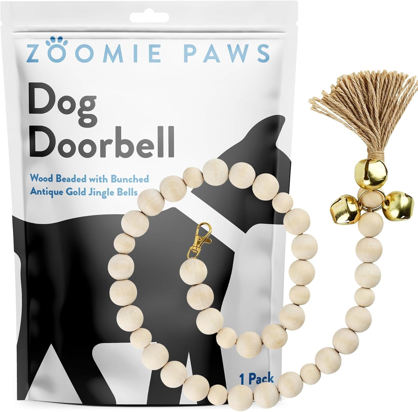 Dog Puppy Training Bell Potty and Outdoor Training Doorbell - Zoomie Paws, Black and White Strap with Bells - Image 9