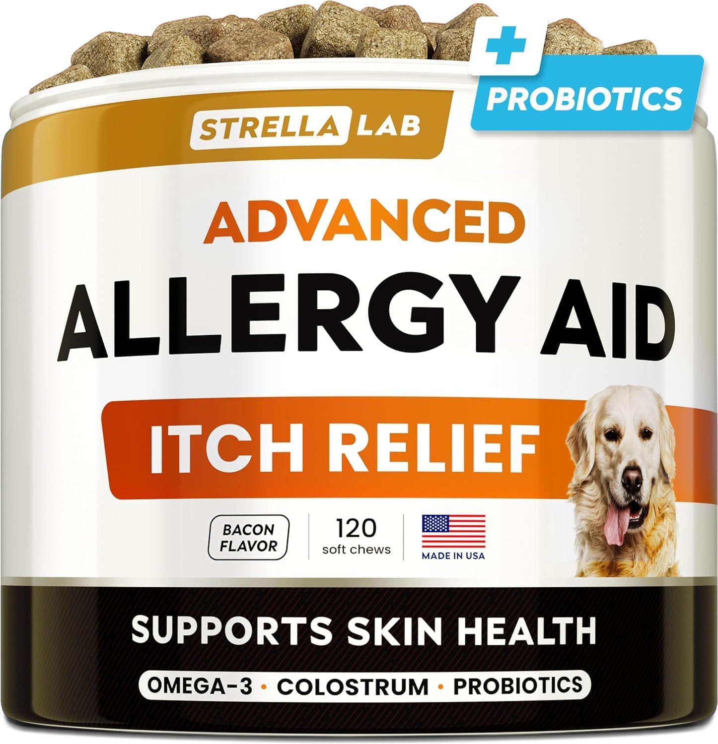 StrellaLab Dog Allergy Relief & Anti Itch Support Chews w/Omega 3: Real Ingredients, Real Taste! Skin & Coat Immune Supplement w/Fish Oil, Pumpkin & Enzymes - Developed by Experts - Made in USA -120Ct - Image 12