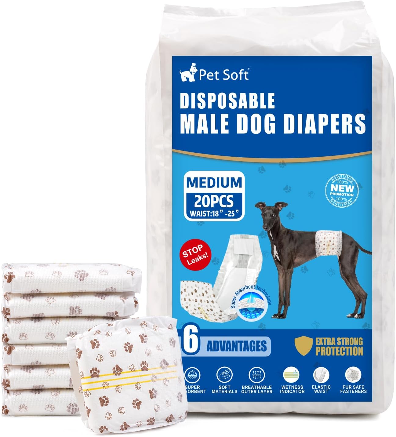 Pet Soft Dog Diapers Male - Disposable Male Dog Wraps Wetness Indicator, Ultra Absorbent Doggie Diapers Comfortable for Incontinence Excitable Urination, 50pcs XSmall - Image 12