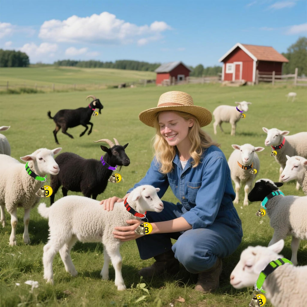 Livestock collar fitted for small farm animals in pasture setting