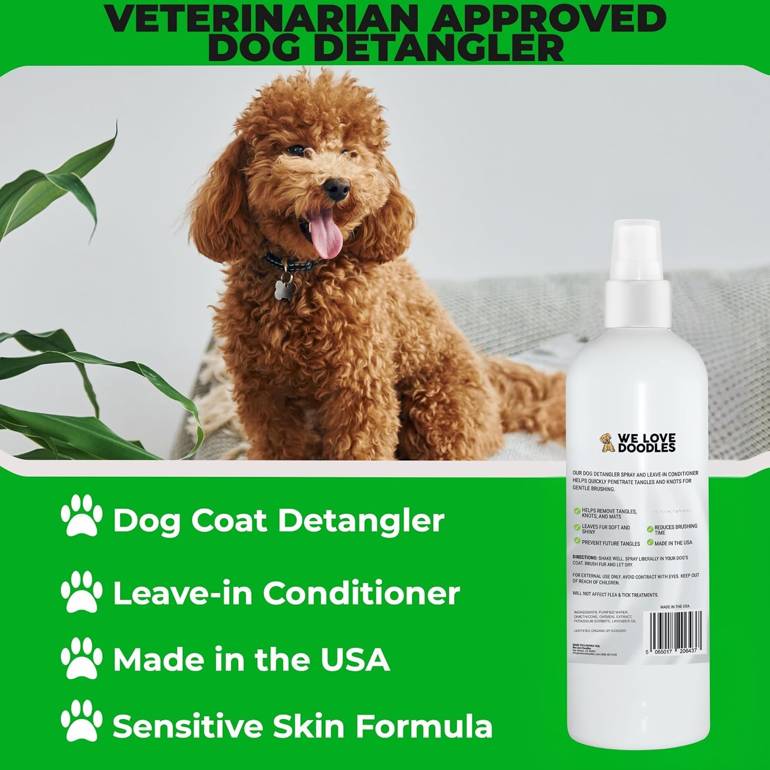 USA imported professional dematting spray for dogs with long fur and sensitive skin