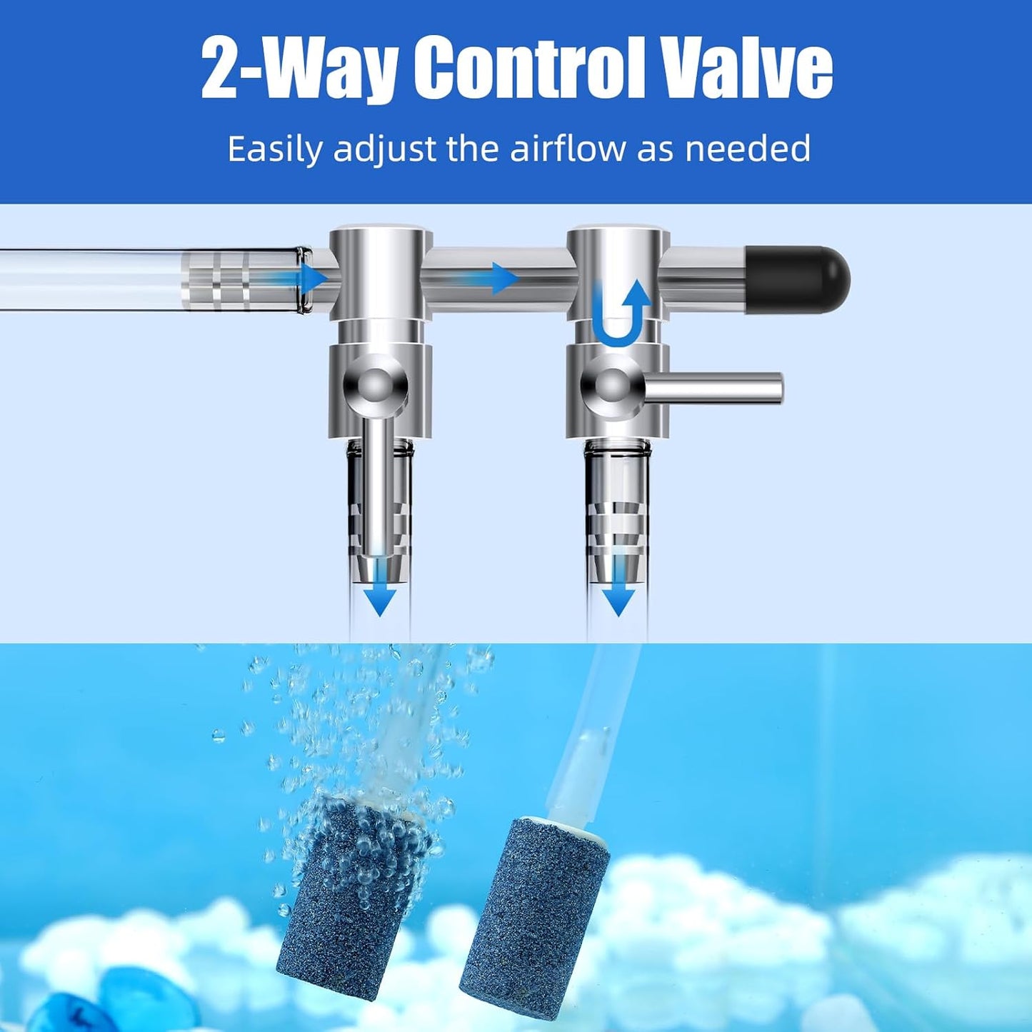 Heavy duty metal air flow distributor splitter with included black rubber sealing cap