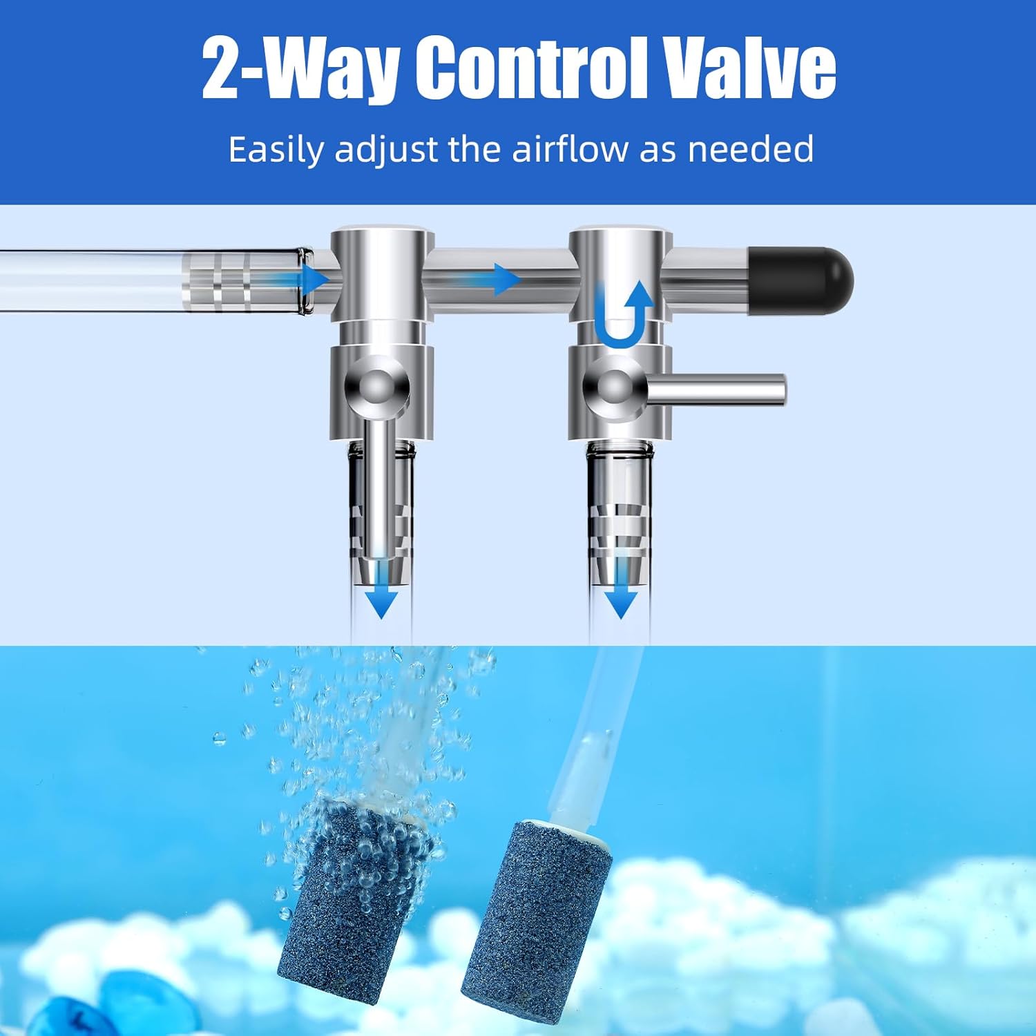 Heavy duty metal air flow distributor splitter with included black rubber sealing cap