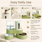 Automatic pet food hopper and waterer set with stainless steel bowl close up