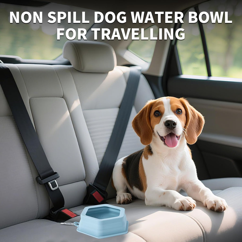 SLSON spill proof dog water bowl collapsed flat for easy vehicle storage