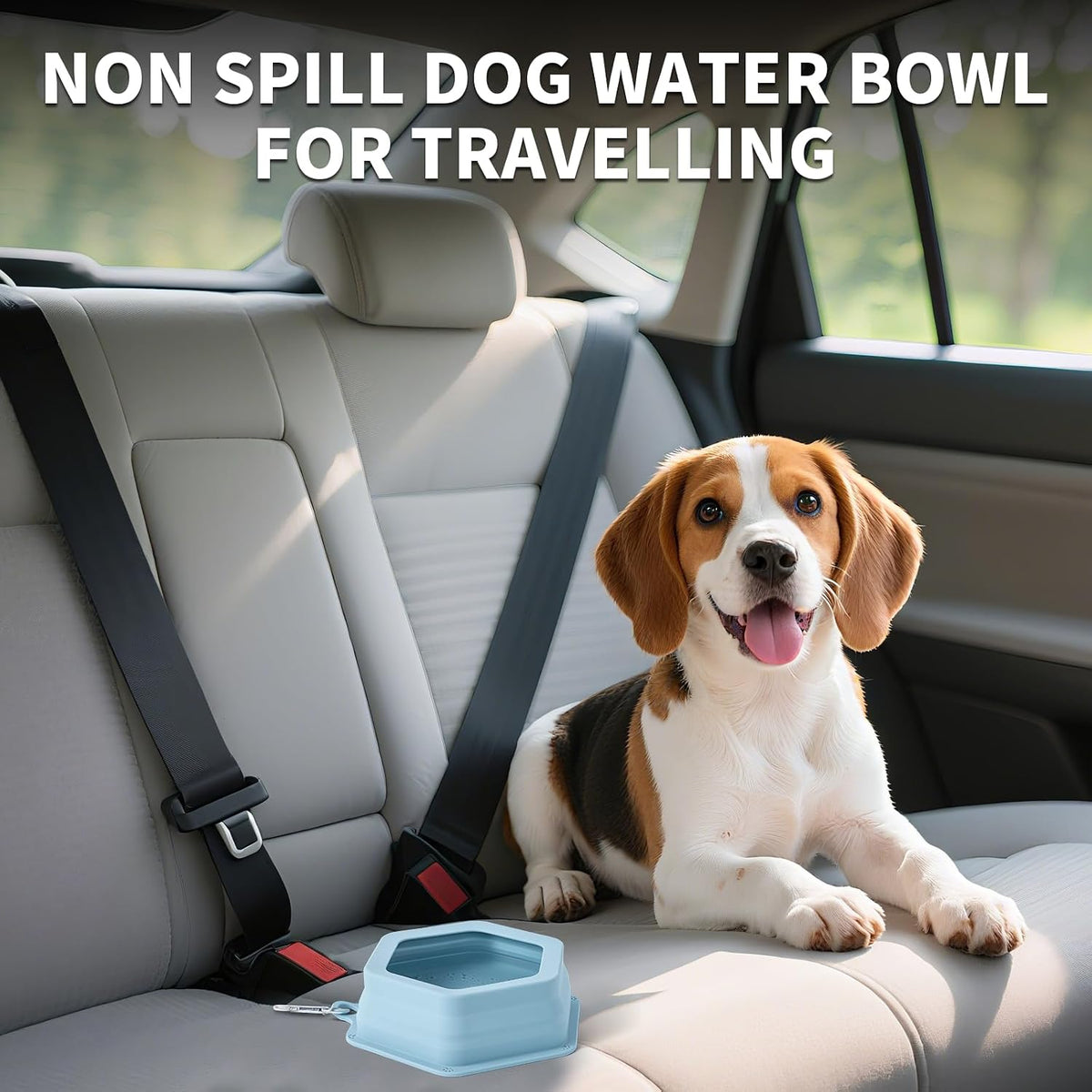 SLSON spill proof dog water bowl collapsed flat for easy vehicle storage