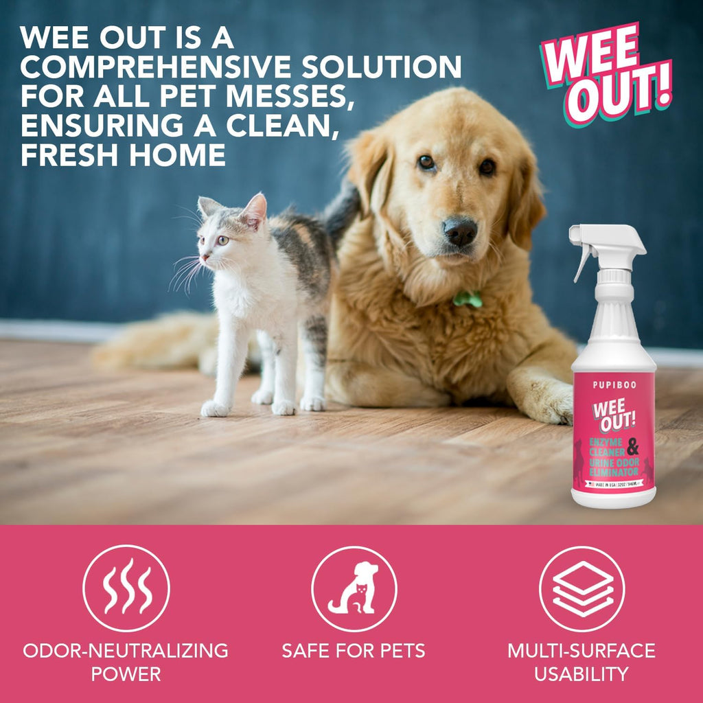 Pet safe stain remover bottle by Pupiboo for household cleaning