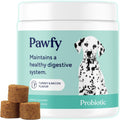 Pawfy Probiotics for dogs front packaging view showing 30 bacon chews container
