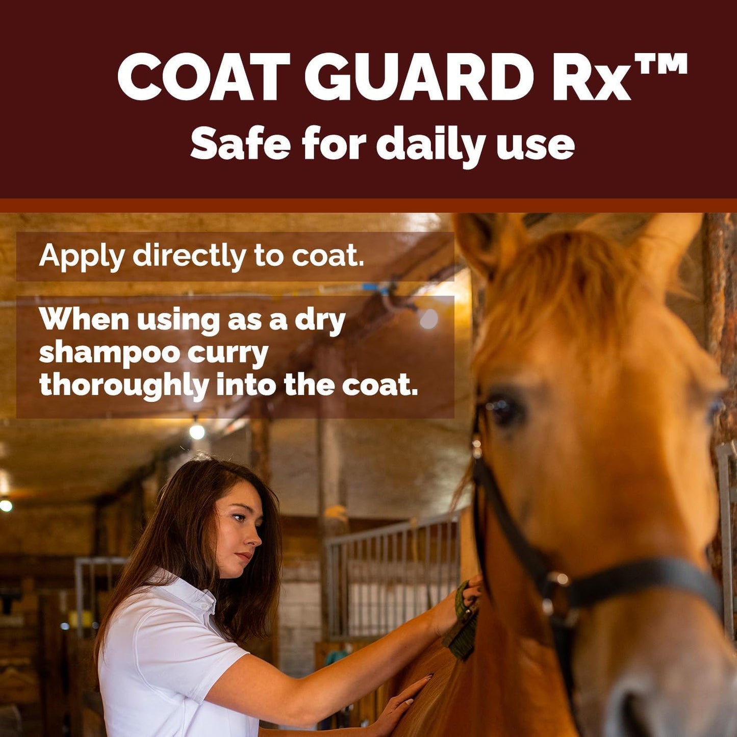 Close up of Coat Guard Rx powder for equine skin health