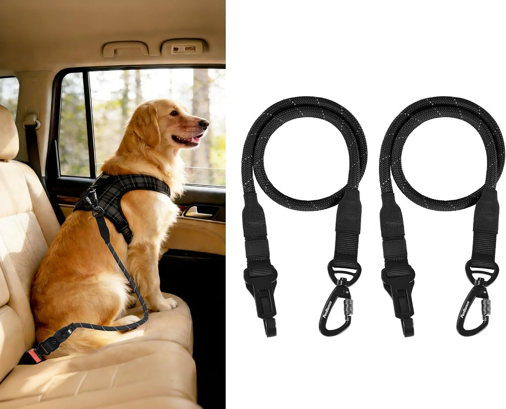 PetBonus Dog Seat Belt for Car, Durable Rope Dog Car Harness Seatbelt for Vehicle, Pet Tether Safety Restraint with Heavy Duty Buckle Hook Latch Lockable Clip for Small Medium Large Breeds (Black) - Image 11