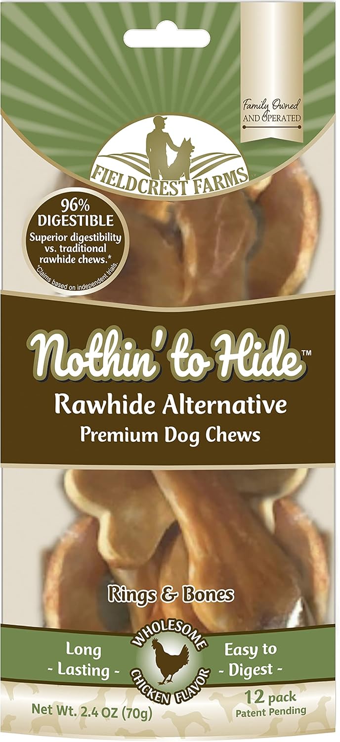 Chicken flavored safe rawhide free treats for small and medium dogs up to 35 pounds.