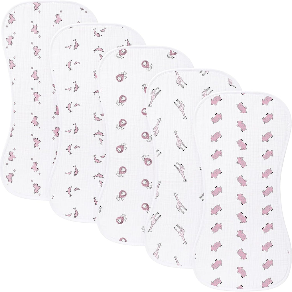 Sleepyturtle 5 pack muslin baby burp cloths front view