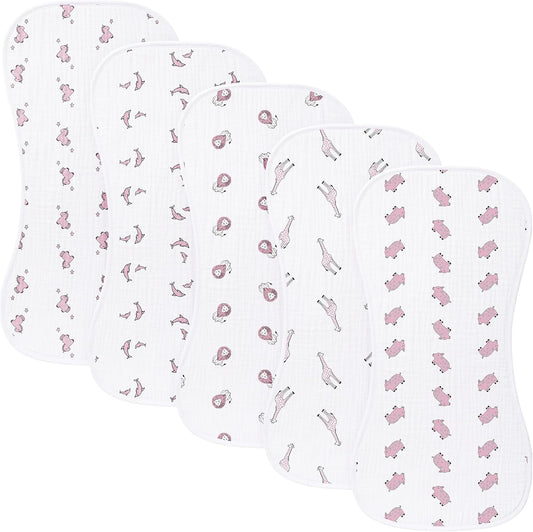 Sleepyturtle 5 pack muslin baby burp cloths front view