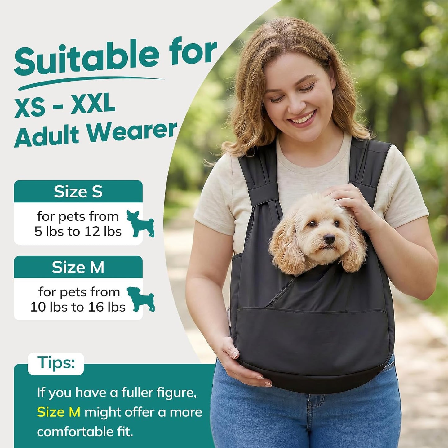 Dog Sling Carrier for Small Dogs with Bottom Support, Adjustable Pet Front Dog Carrier-Padded Strap Reducing Back Neck Pain, Anti-Anxiety Backpack for Travel Hiking Camping, Hands Free (Black,M) - Image 4