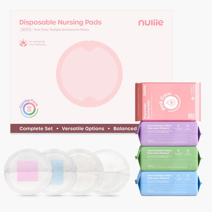 Nuliie disposable nursing pads 100 count variety pack box front view