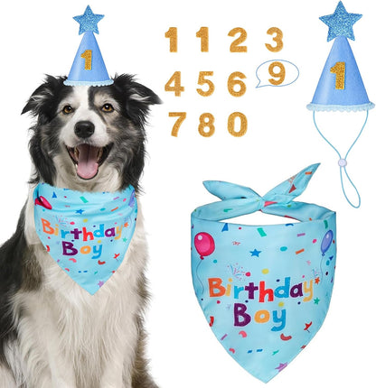 Dog Birthday Party Supplies, Dog Birthday Bandana Set, Dog Boy Girl Birthday Party Hat with Numbers for Large Medium Small Dogs Pet (Blue) - Image 15