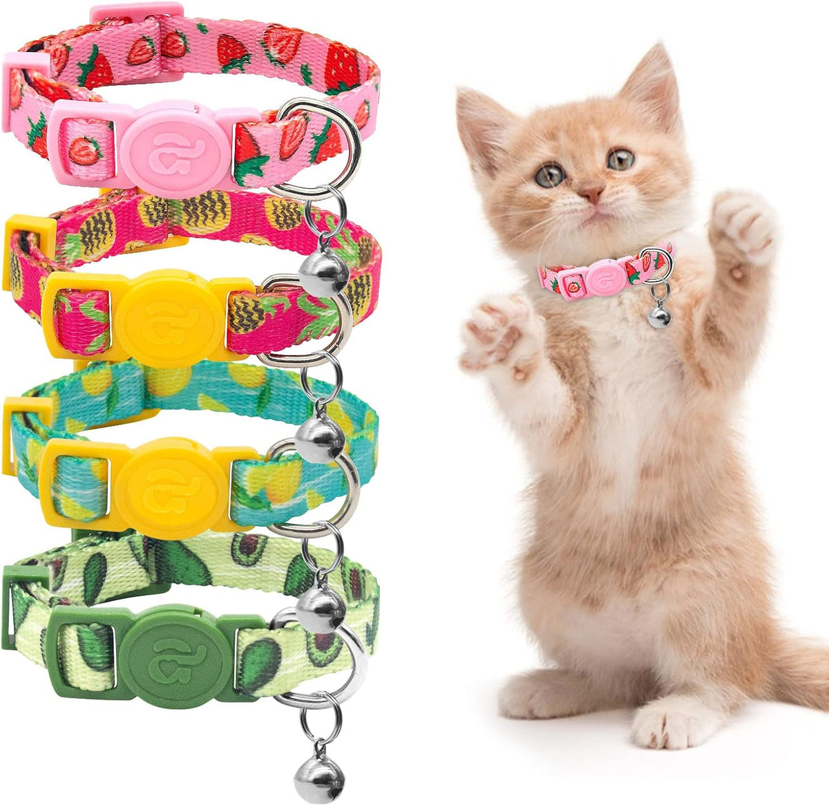 4 Pack Kitten Collars, Breakaway Kitten Collar with Bell, Floral - Image 10