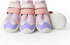 Spark Paws dog shoes front view showing pink and purple mesh design.