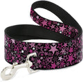 Buckle-Down pet leash front view showing Stargazer black and pink star pattern.