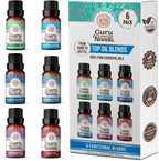 GuruNanda Top 6 Blends Essential Oils Set front view of gift box with six amber bottles.
