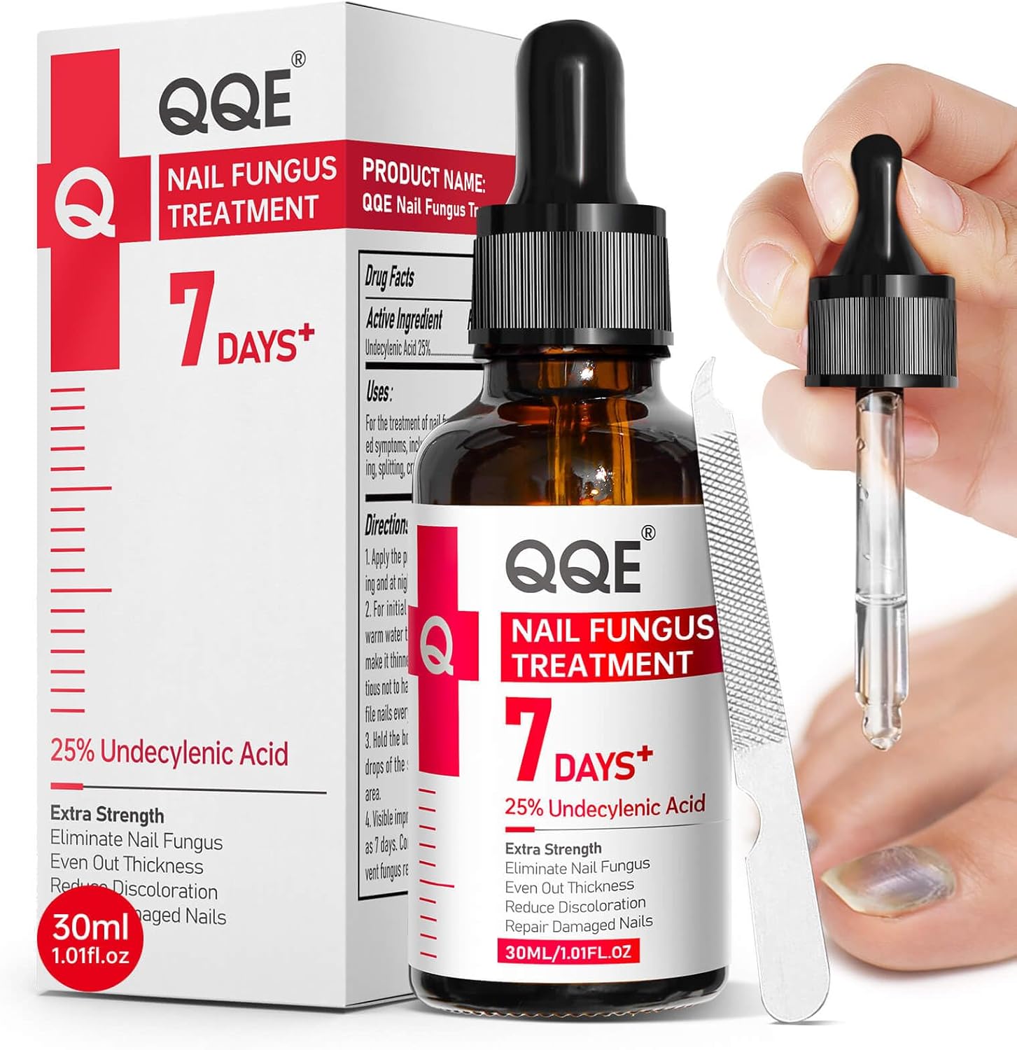QQE Toenail Fungus Treatment Extra Strength 30ml bottle front view for fungal nail repair.