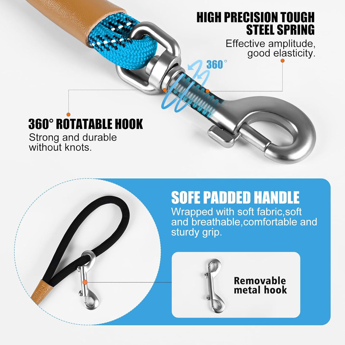 Lynxking training lead stainless steel 360 degree swivel snap hook close up