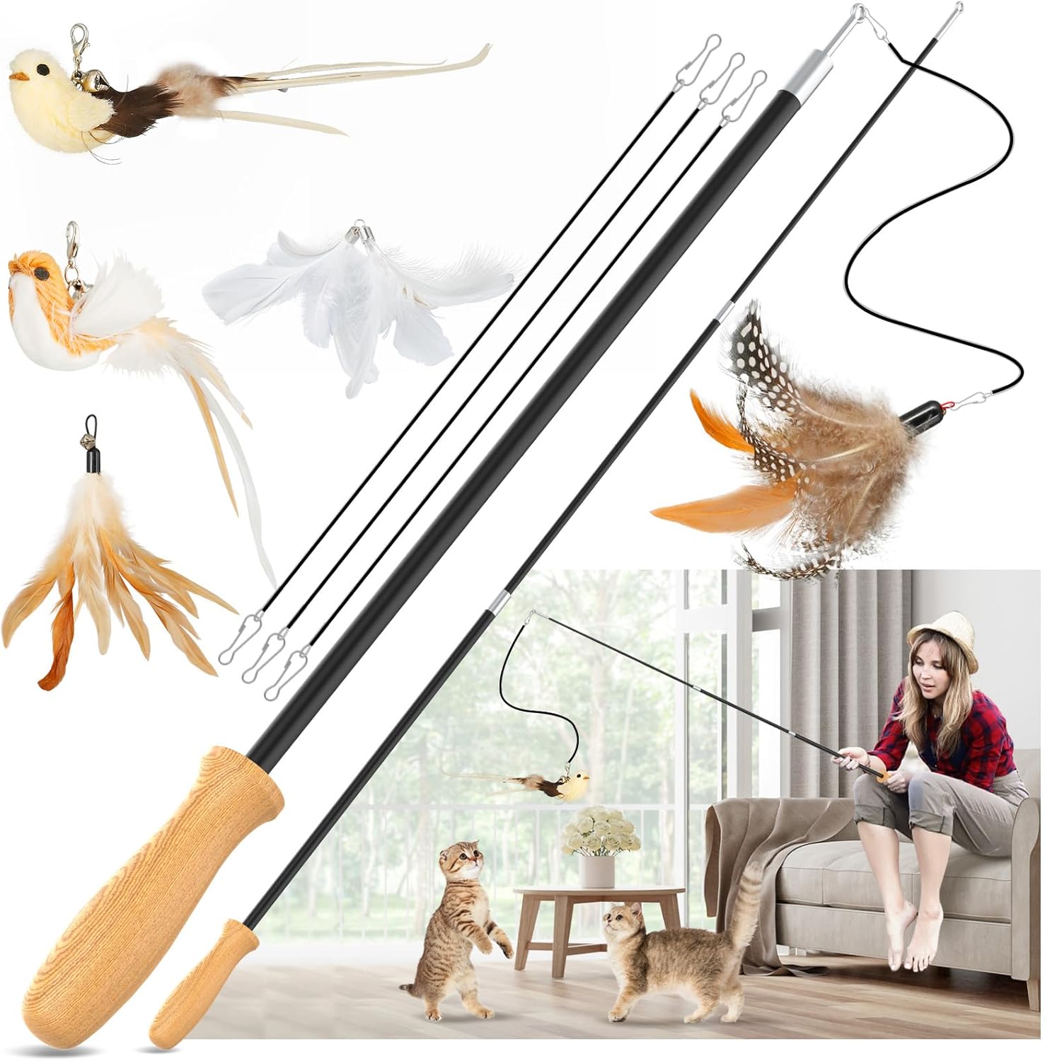 ROSAUI cat teaser wand toys set front view