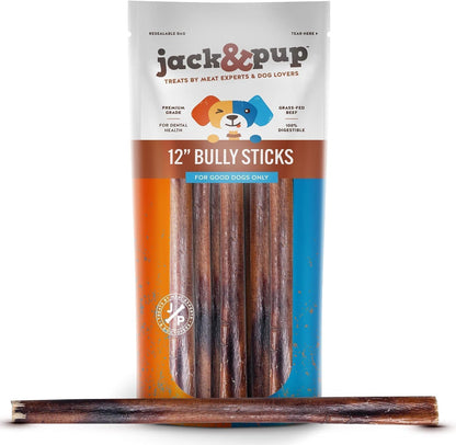 Jack&Pup 12 Inch Bully Sticks for Dogs (10 Pack) Extra Thick Dog Chews Long Lasting, Odor Free, Single Ingredient, 100% Beef Bully Sticks for Large Dogs - Image 9