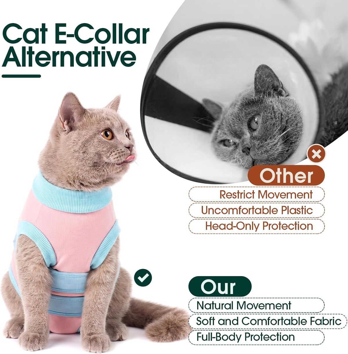Side view of cat wearing pink Kuoser recovery onesie